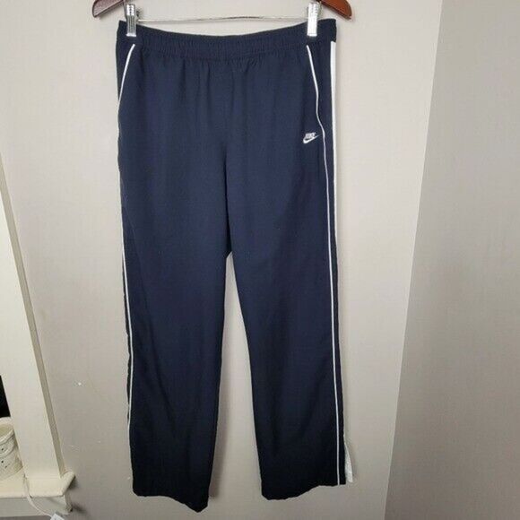 NIKE FLEECE OPEN HEM SWEATPANTS  NAVY WHITE Womens Medium - Picture 1 of 5